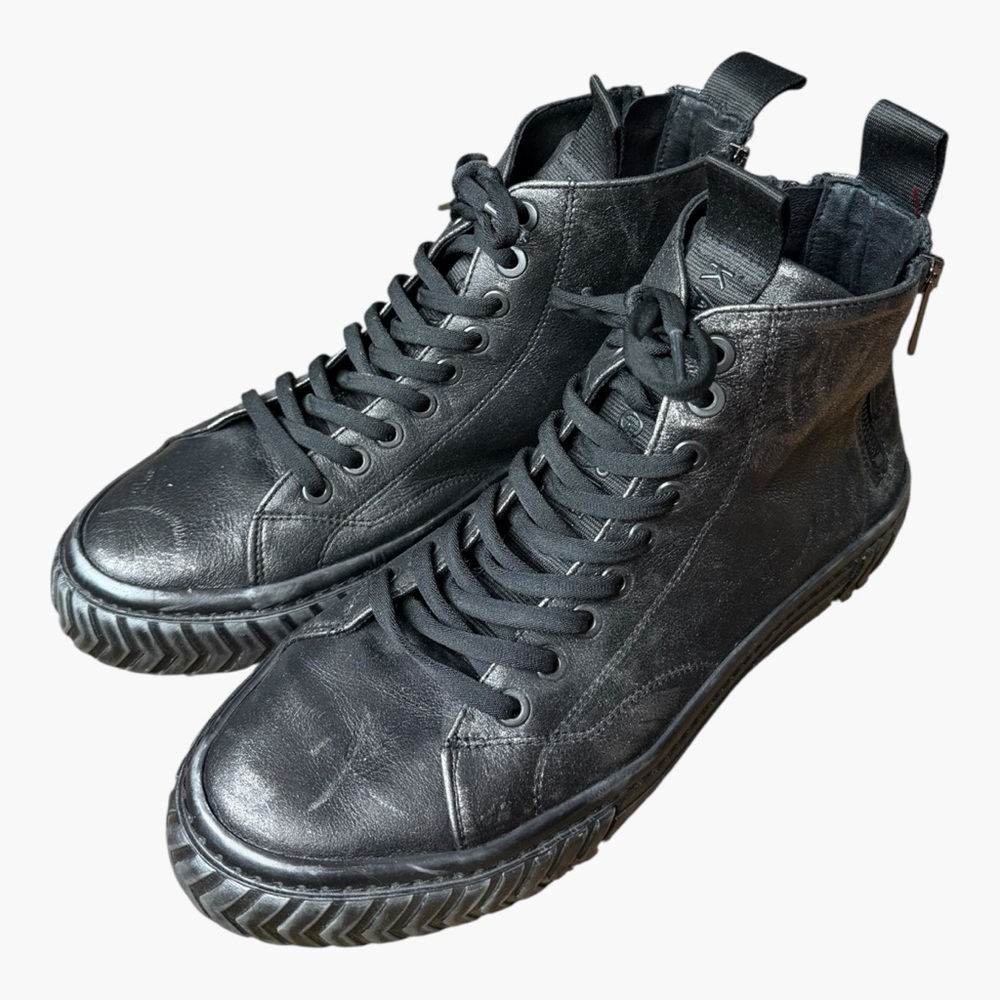 Karl Lagerfeld Men's Metallic Leather Double Back Zip High Top Sneakers Size 9.5 - Picture 4 of 10